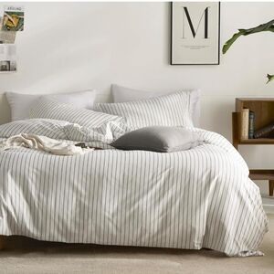 JELLYMONI Striped Duvet Cover Set - Twin Size 100% Cotton - 2PCS White & Grey Ve
